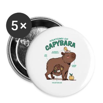Anatomie du Capybara Illustration Amusante - Lot de 5 grands badges (56 mm) - blanc - Devant