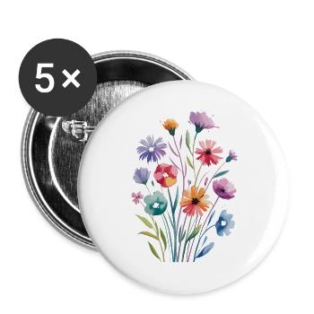 Bouquet de fleurs à l'aquarelle aux couleurs pastel - Lot de 5 grands badges (56 mm) - blanc - Devant
