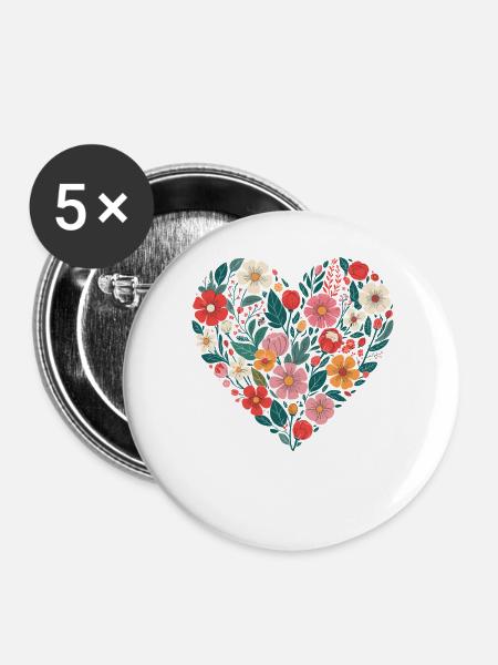 Blumenherz Design - Buttons groß 56 mm (5er Pack) - Weiß