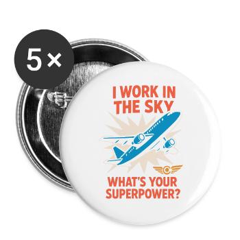 Flugbegleiter Kabinencrew Leben Luftfahrt - Buttons groß 56 mm (5er Pack) - Weiß - Vorne