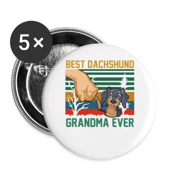 Bestes Dackel-Oma-Design aller Zeiten - Buttons groß 56 mm (5er Pack) - Weiß - Vorne