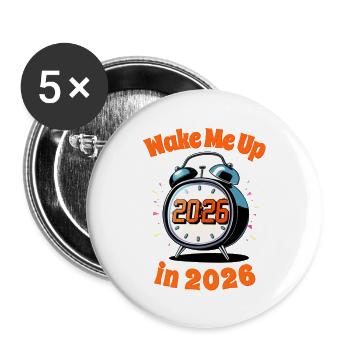 Réveil rétro vintage pour le Nouvel An 2026 - Lot de 5 grands badges (56 mm) - blanc - Devant