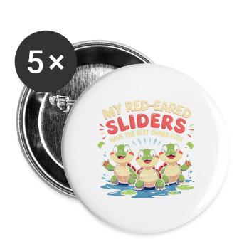 Red-eared Turtle - Buttons large 2.2''/56 mm (5-pack) - white - Front