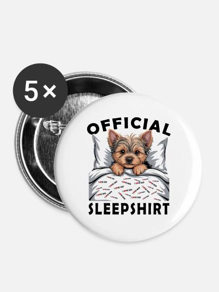 Yorkie im Bett Liebesbotschaft - Buttons groß 56 mm (5er Pack) - Weiß