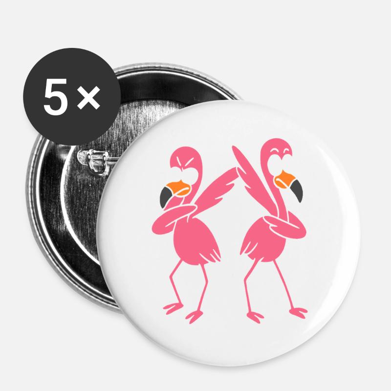 Two funny dancing flamingos, dabbing giraffes - Buttons large 2.2''/56 mm (5-pack) - white
