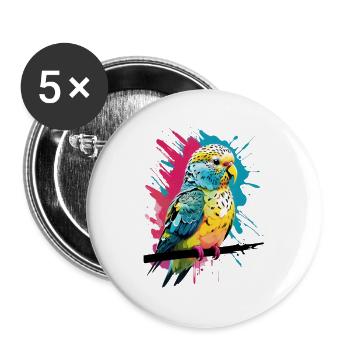 Bunter Papagei mit Farbspritzern - Buttons groß 56 mm (5er Pack) - Weiß - Vorne