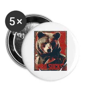 Krasser Bär im Lederjacke Design, Krieg nervt - Buttons groß 56 mm (5er Pack) - Weiß - Vorne
