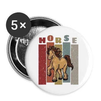 Pferd Motiv Pferdemotiv Retro Vintage Look Horse - Buttons groß 56 mm (5er Pack) - Weiß - Vorne