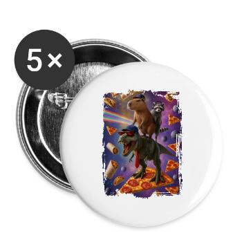 Imaginative animal motif on pizza background - Buttons large 2.2''/56 mm (5-pack) - white - Front