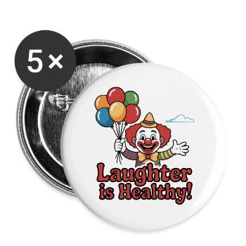 Vintage Zirkusclown Lachen T-Shirt - Buttons groß 56 mm (5er Pack) - Weiß - Vorne