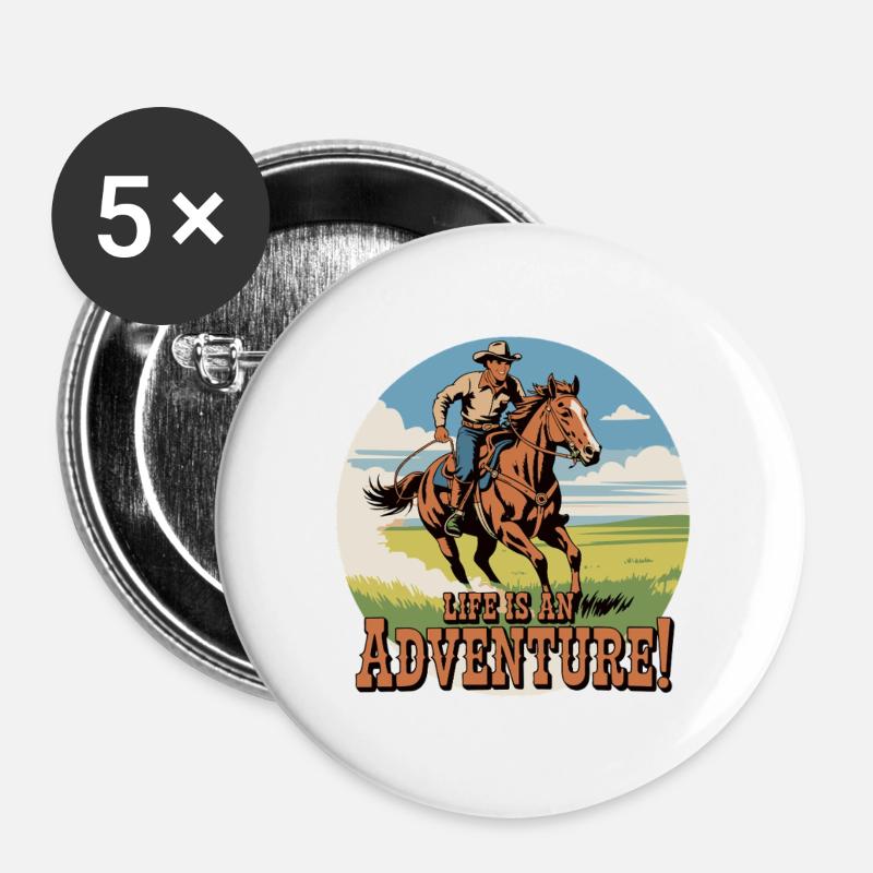 Wild West Cowboy Adventure Design - Buttons large 2.2''/56 mm (5-pack) - white