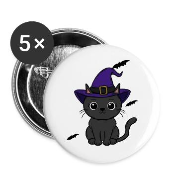 Katze Halloween - Buttons groß 56 mm (5er Pack) - Weiß - Vorne