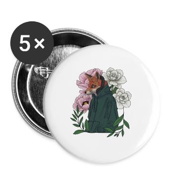 Fuchs mit Blumen und Hoodie - Buttons groß 56 mm (5er Pack) - Weiß - Vorne