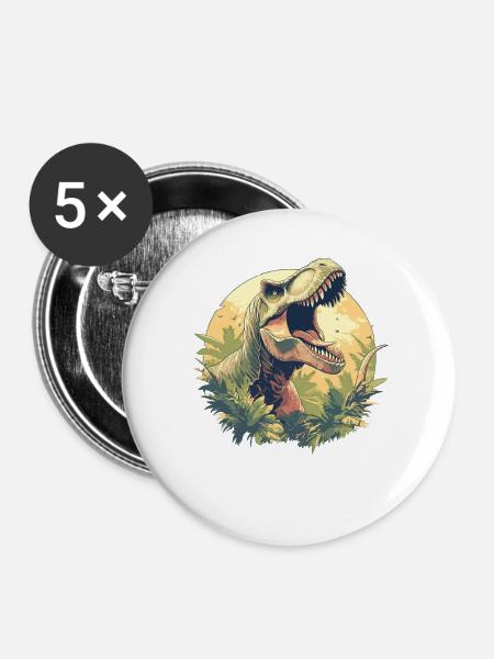Dino Saurier Dinosaurier - Buttons groß 56 mm (5er Pack) - Weiß