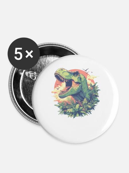 Dino Saurier Dinosaurier - Buttons groß 56 mm (5er Pack) - Weiß