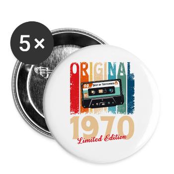 55. Geburtstag Kassette September Jahrgang 1970 - Buttons groß 56 mm (5er Pack) - Weiß - Vorne