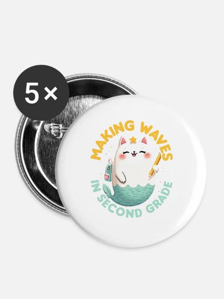 Meerjungfrau Making Waves In Second Grade - Buttons groß 56 mm (5er Pack) - Weiß