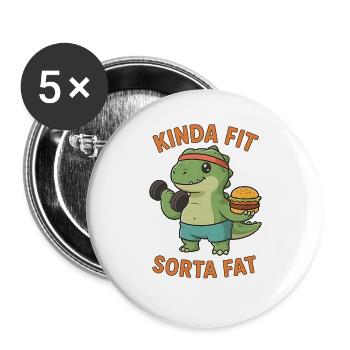 Kinda Fit Sorta Fat Funny Gym Cute Hippo Retro - Buttons groß 56 mm (5er Pack) - Weiß - Vorne