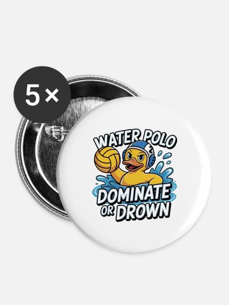 Lustiges Wasserballspiel: Dominieren oder Ertrinken - Buttons groß 56 mm (5er Pack) - Weiß