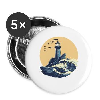 Phare sur une mer agitée - Lot de 5 grands badges (56 mm) - blanc - Devant