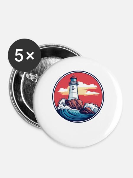 Leuchtturm am Meer - Buttons groß 56 mm (5er Pack) - Weiß