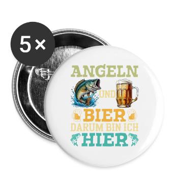 Werdender Papa ANGELN UND BIER DARUM BIN ICH HIER - Buttons groß 56 mm (5er Pack) - Weiß - Vorne