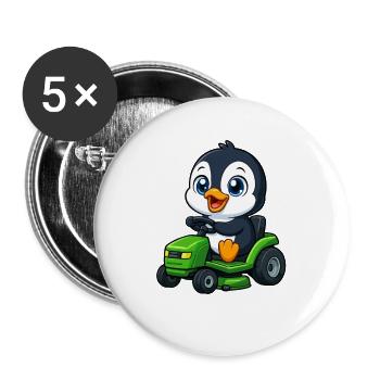 Süßer Pinguin Rasenmäher Gartenarbeit Cartoon - Buttons groß 56 mm (5er Pack) - Weiß - Vorne