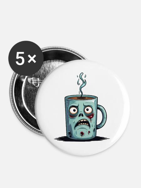 Zombie-Kaffeetasse - Buttons groß 56 mm (5er Pack) - Weiß