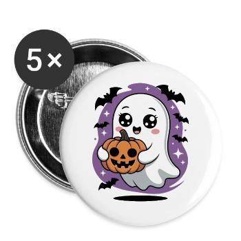 Fantômes mignons avec un motif de citrouille d'Halloween - Lot de 5 grands badges (56 mm) - blanc - Devant
