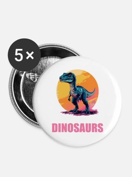 Dino Saurier Dinosaurier - Buttons groß 56 mm (5er Pack) - Weiß