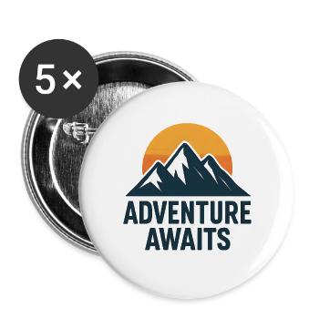 L'aventure vous attend – Montagnes minimalistes - Lot de 5 grands badges (56 mm) - blanc - Devant