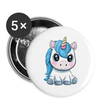 Motif licorne câline aux cheveux bleus - Lot de 5 grands badges (56 mm) - blanc - Devant