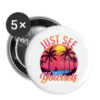 Sunset with palm trees and sailboat - Buttons large 2.2''/56 mm (5-pack) - white - Front