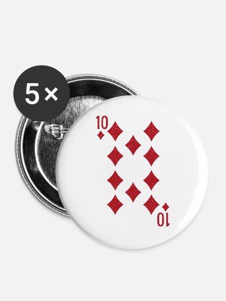 Zehn Karo Romme Doppelkopf - Buttons groß 56 mm (5er Pack) - Weiß