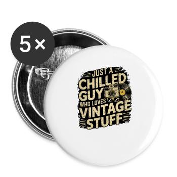Vintage Style Chilled Guy  - Buttons large 2.2''/56 mm (5-pack) - white - Front