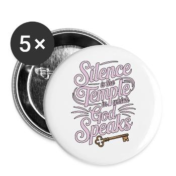 Silence – God Speaks Design - Buttons groß 56 mm (5er Pack) - Weiß - Vorne