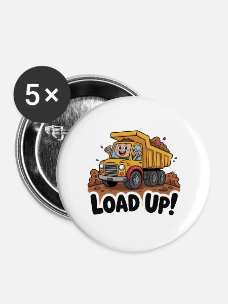 Bau-Muldenkipper-Cartoon-Design - Buttons groß 56 mm (5er Pack) - Weiß