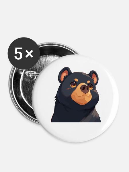 Sun Bear Malaienbär - Buttons groß 56 mm (5er Pack) - Weiß