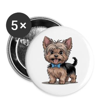 Niedlicher Yorkshire Terrier Mit Schleife - Buttons groß 56 mm (5er Pack) - Weiß - Vorne