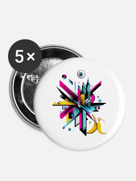 Urban Cityscape mit Pop-Art Akzenten - Buttons groß 56 mm (5er Pack) - Weiß