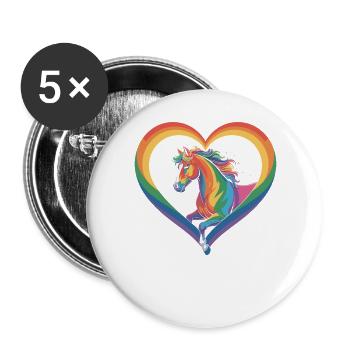 Regenbogen Pferd im Herzrahmen - Buttons groß 56 mm (5er Pack) - Weiß - Vorne