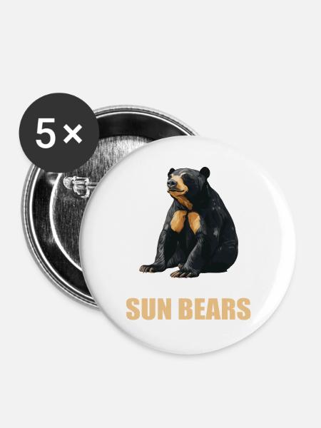 Sun Bear Malaienbär - Buttons groß 56 mm (5er Pack) - Weiß