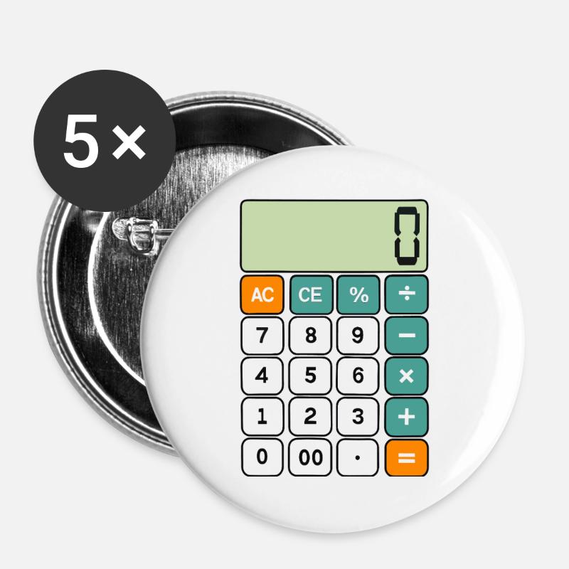 Number Day Minimalist Digital Calculator Design - Buttons large 2.2''/56 mm (5-pack) - white