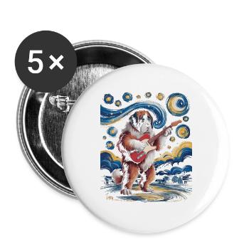 Hund mit Gitarre unter Sternenhimmel - Buttons groß 56 mm (5er Pack) - Weiß - Vorne