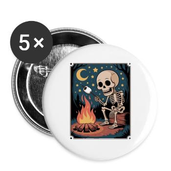 Skeleton Eating Smores Hiker Camper Halloween - Buttons groß 56 mm (5er Pack) - Weiß - Vorne