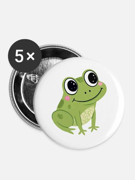 Pastell süßer grüner Frosch - Buttons groß 56 mm (5er Pack) - Weiß