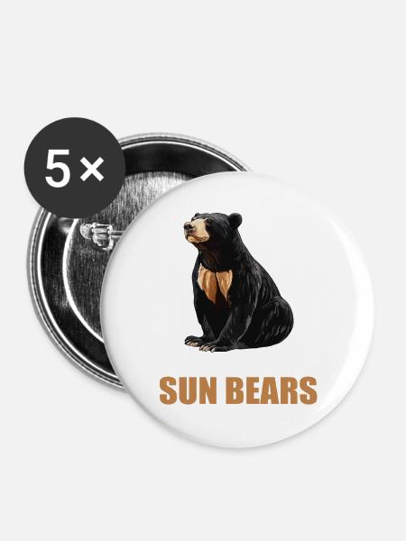 Sun Bear Malaienbär - Buttons groß 56 mm (5er Pack) - Weiß
