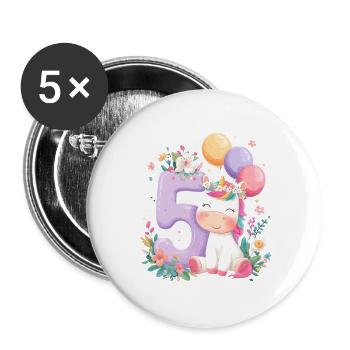 Unicorn Birthday 5 Birthday Number - Buttons large 2.2''/56 mm (5-pack) - white - Front