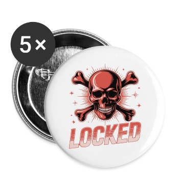 Bold Skull Crossbones with Locked Text - Buttons large 2.2''/56 mm (5-pack) - white - Front