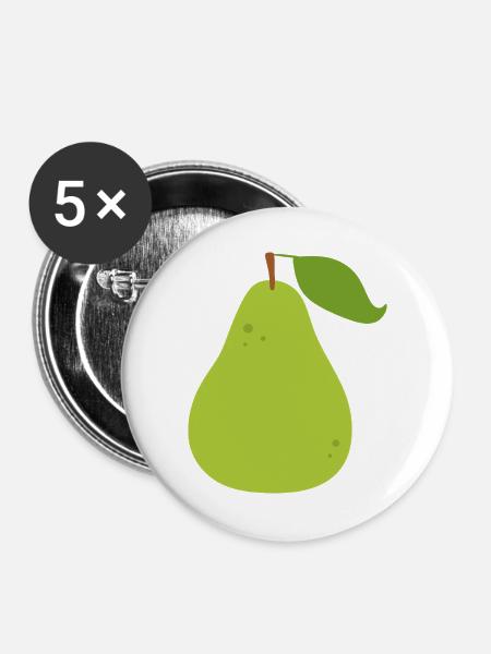 Lebendige grüne Birne Illustration - Buttons groß 56 mm (5er Pack) - Weiß